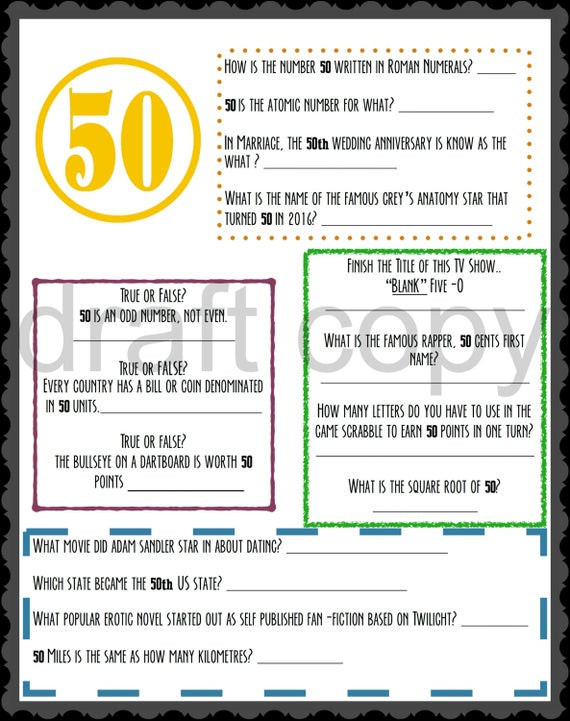 Games For 50th Birthday Party
 50th Birthday Trivia Game Instant Download Everything to