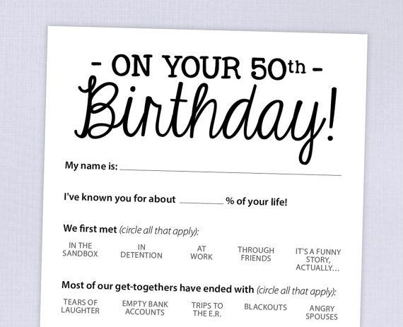 Games For 50th Birthday Party
 50th Birthday Party Game Card Funny Milestone Printable
