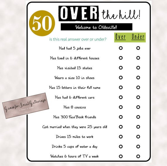 Games For 50th Birthday Party
 Birthday Party Game Over the Hill Over or Under Trivia