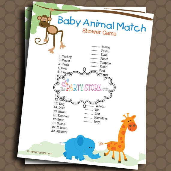 Games For Baby Showers Party
 Safari Baby Shower Game Baby Animal Match Jungle by