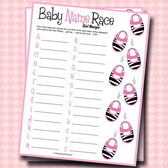 Games For Baby Showers Party
 Baby Name Race Baby Shower Game Girl Zebra Theme PRINTABLE
