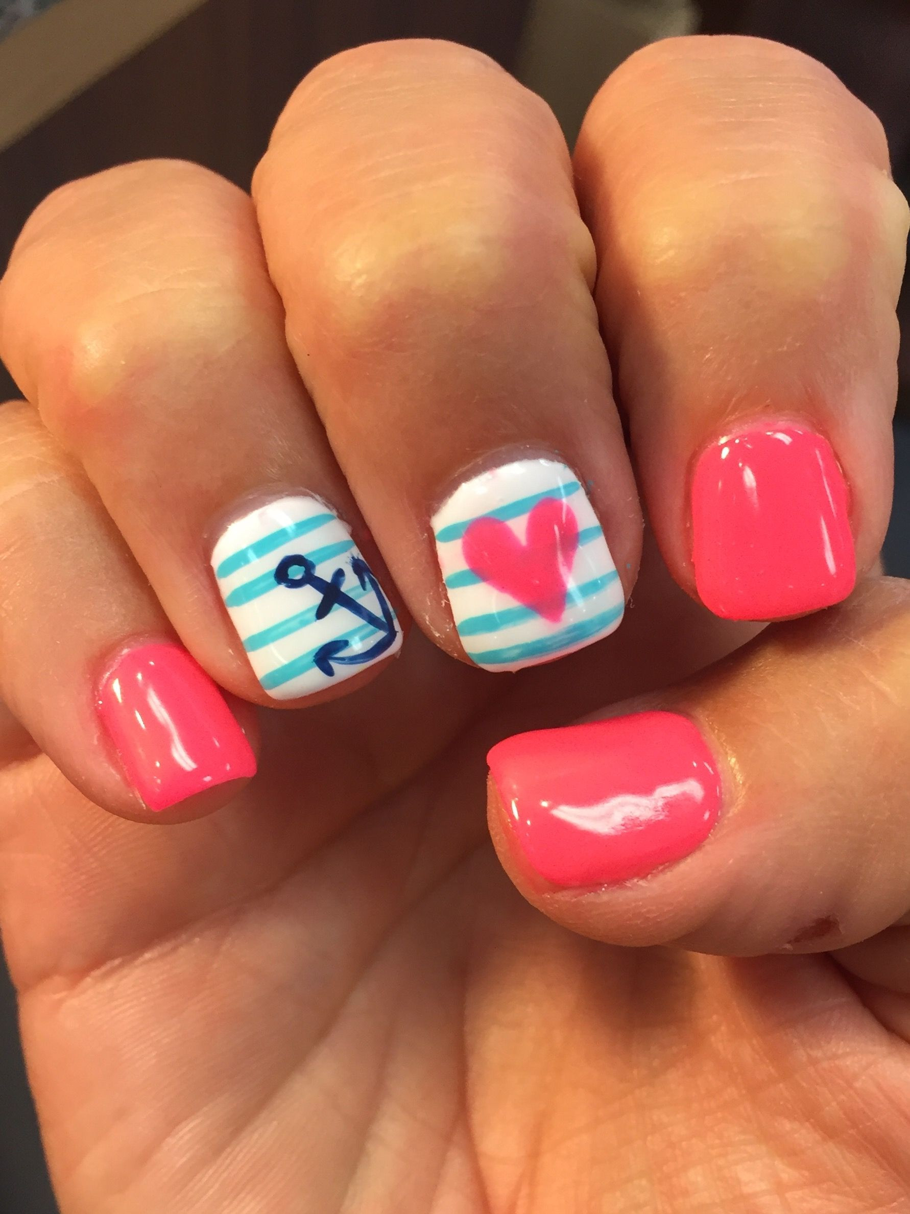 Gel Nail Ideas For Summer
 Summer nails design anchor pink June gel nail mani heart
