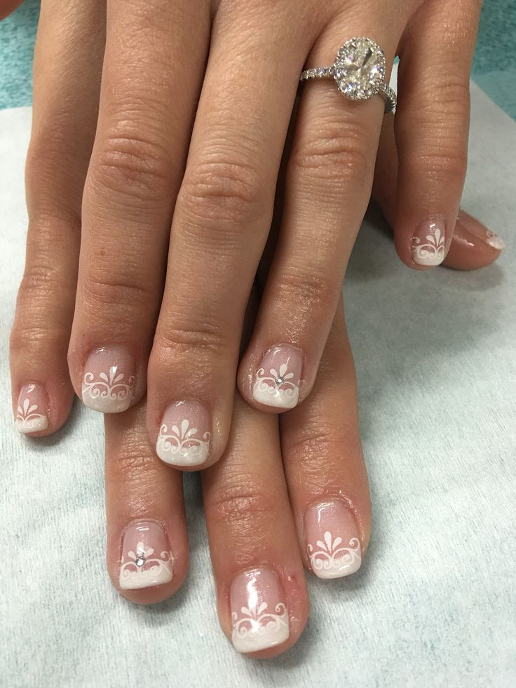 Gel Nails For Wedding
 Stamped bridal wedding gel nails