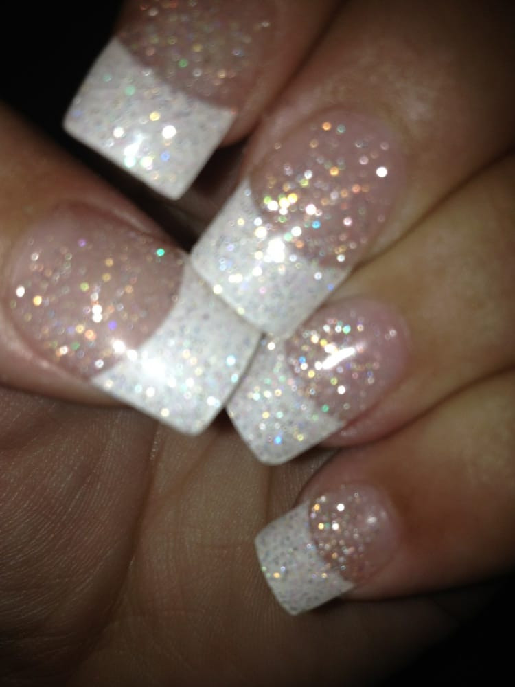 Gel Nails With Glitter Tips
 Acrylics white tips glitter powder gel topcoat Nobody
