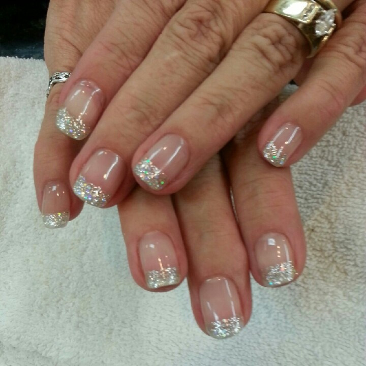 Gel Nails With Glitter Tips
 Gel manicure with silver glitter tips