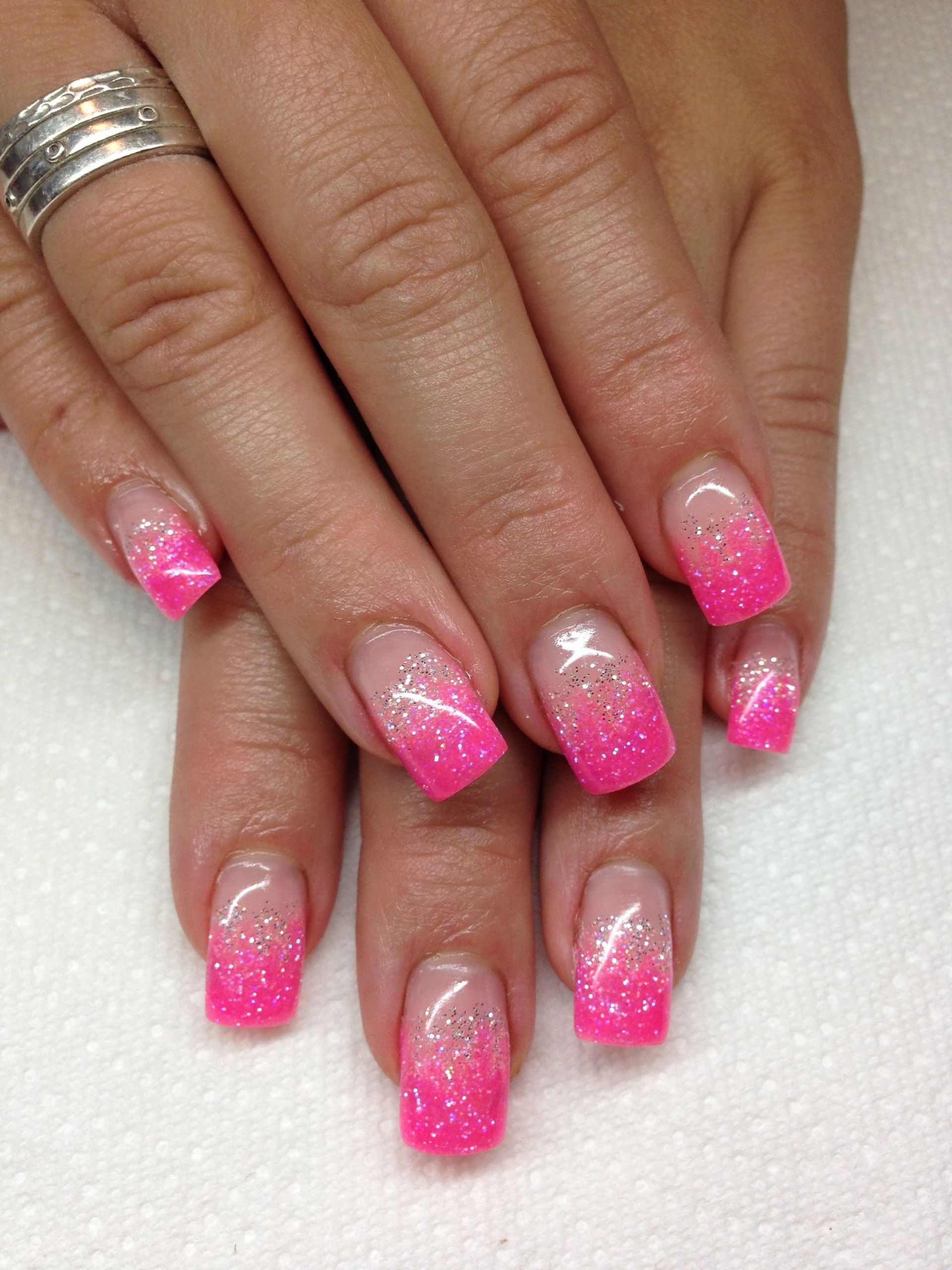 Gel Nails With Glitter Tips
 I love the pink and glitter tips