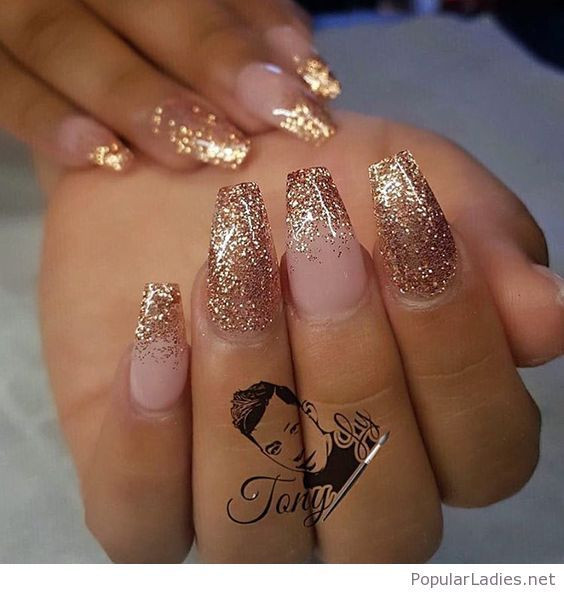 Gel Nails With Glitter Tips
 long gel nails with gold glitter tips