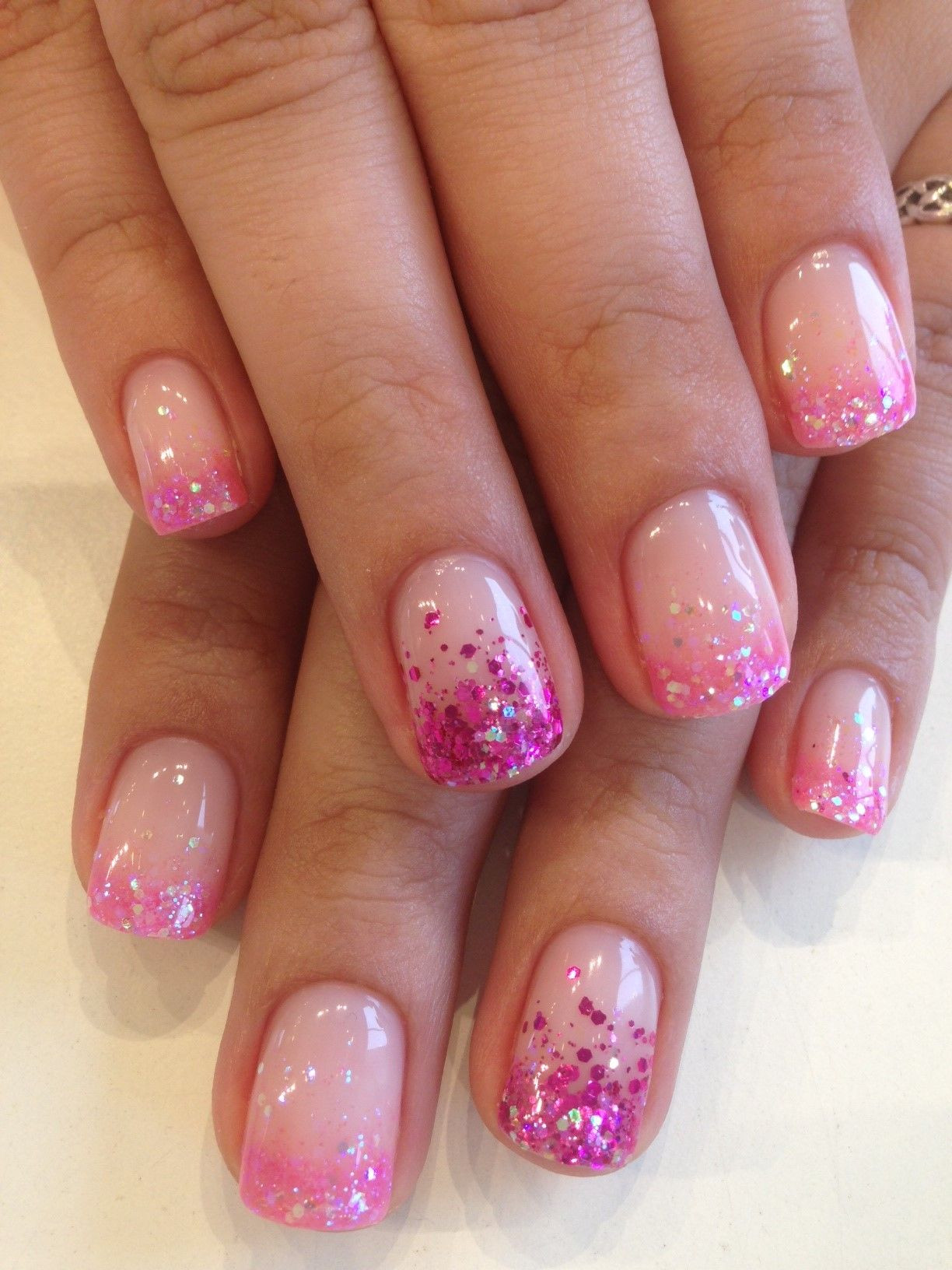 Gel Nails With Glitter Tips
 Pink glitter French tips