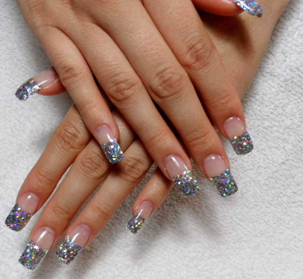 Gel Nails With Glitter Tips
 Purple Glitter acrylic tips with gel
