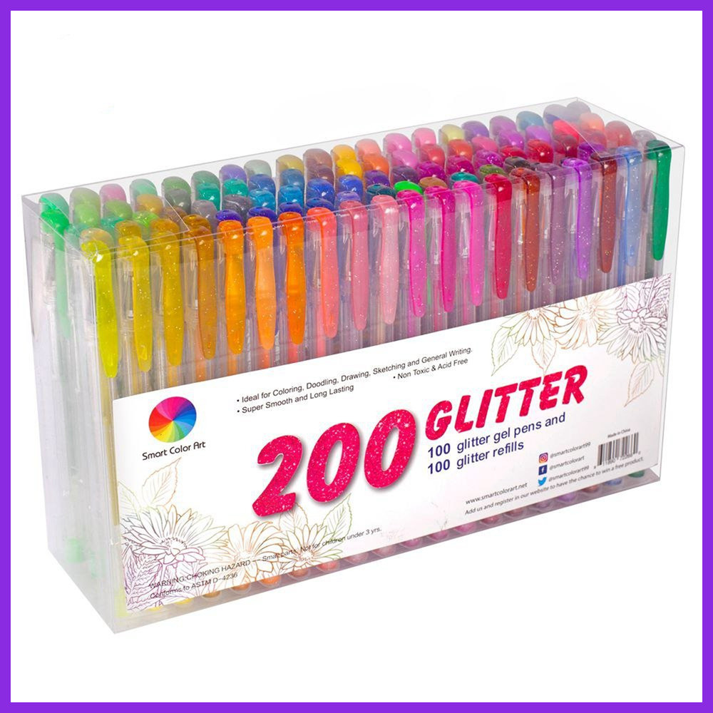 Gel Pens For Adult Coloring Books
 200 Pack Glitter Gel Pens Set 100 Colors Pen W Refills For
