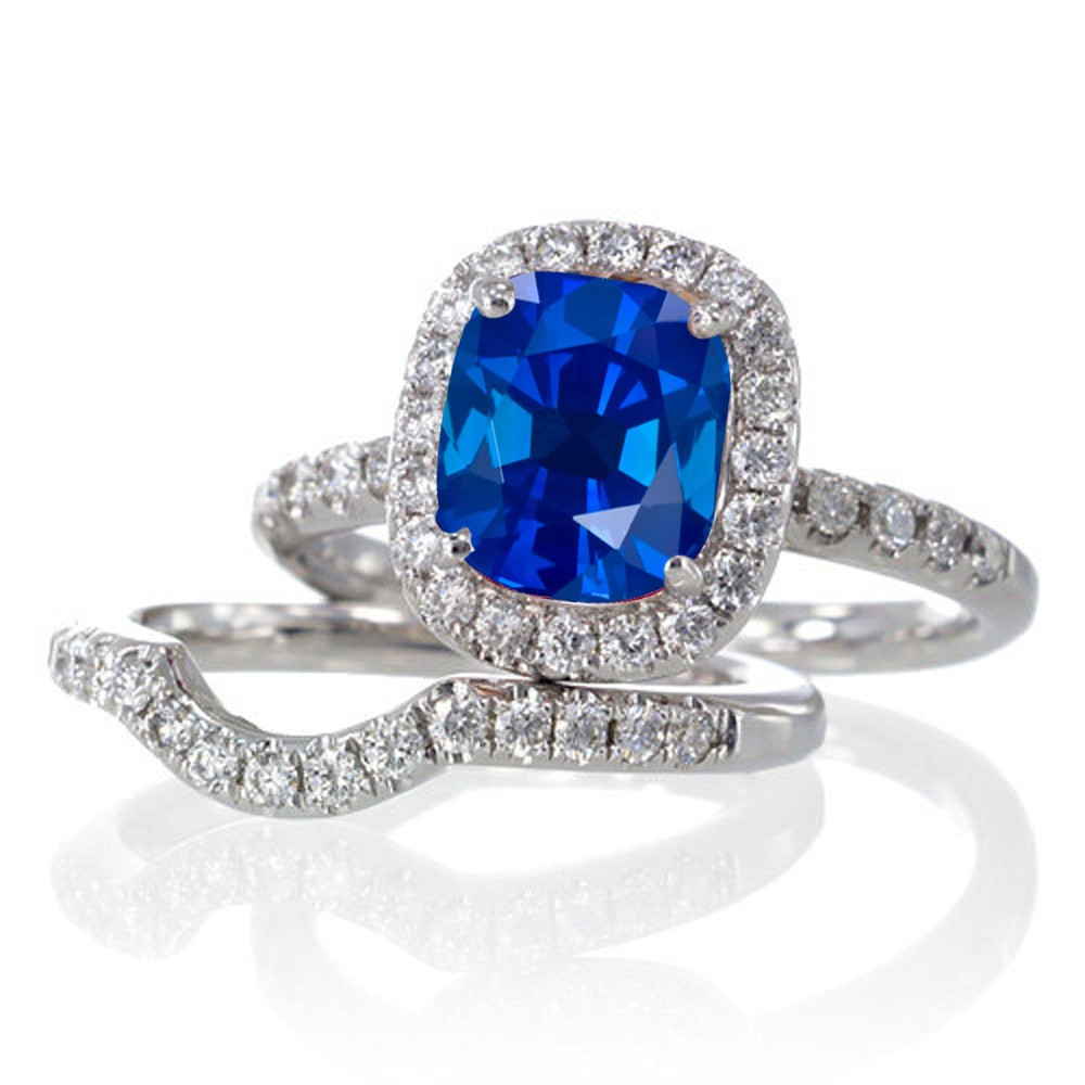 Gemstone Bridal Sets
 2 Carat Unique Sapphire and diamond Bridal Ring Set on 10k