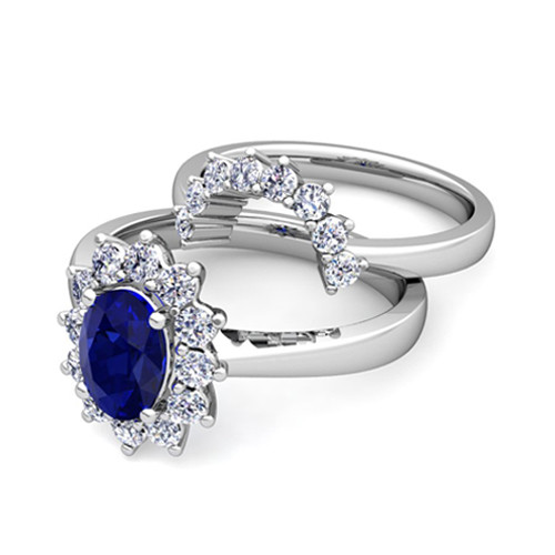 Gemstone Bridal Sets
 Diamond and Sapphire Diana Engagement Ring Bridal Set 14k