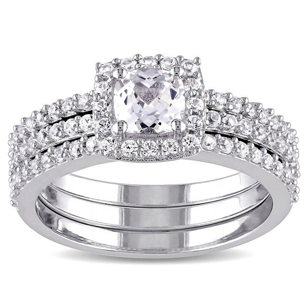Gemstone Bridal Sets
 Miadora Sterling Silver Created White Sapphire Bridal Ring Set