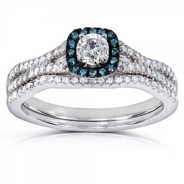 Gemstone Bridal Sets
 1 Carat Unique Round Diamond and Sapphire Bridal Ring Set
