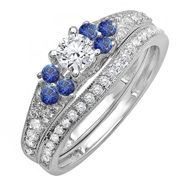 Gemstone Bridal Sets
 Shop Elora 14k White Gold 1ct TDW Round Blue Sapphire and