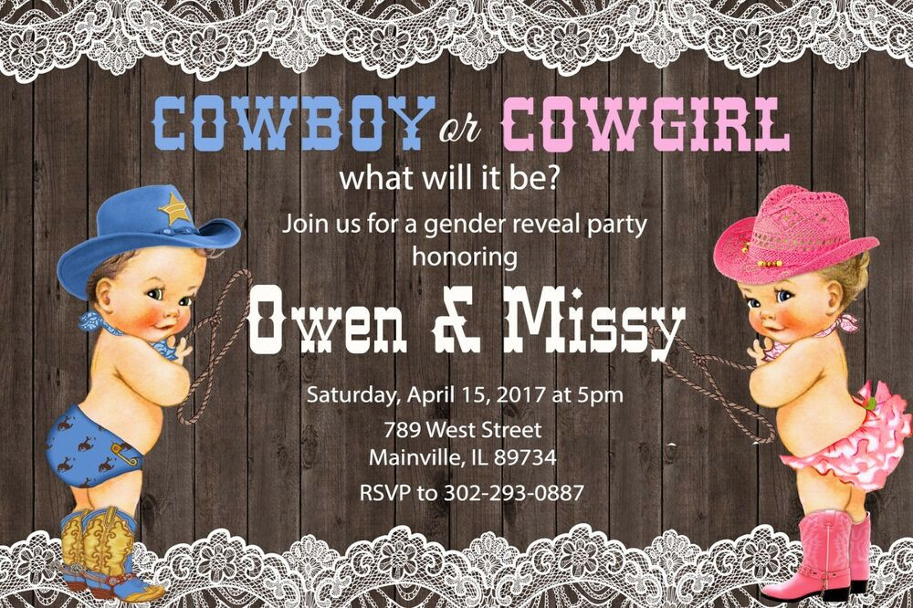 Gender Reveal Party Ideas Country
 Cowboy or Cowgirl Gender Reveal Invitation Western