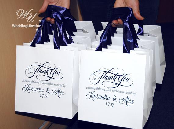 Gift Bags Wedding
 30 Wedding Wel e Bags with Navy Blue satin ribbon & names