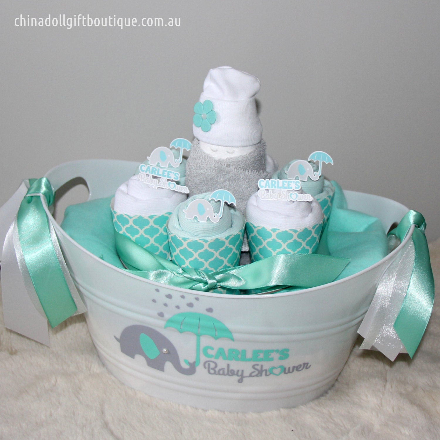 Gift Basket Ideas For Baby Shower
 baby shower t basket small personalised mint and white