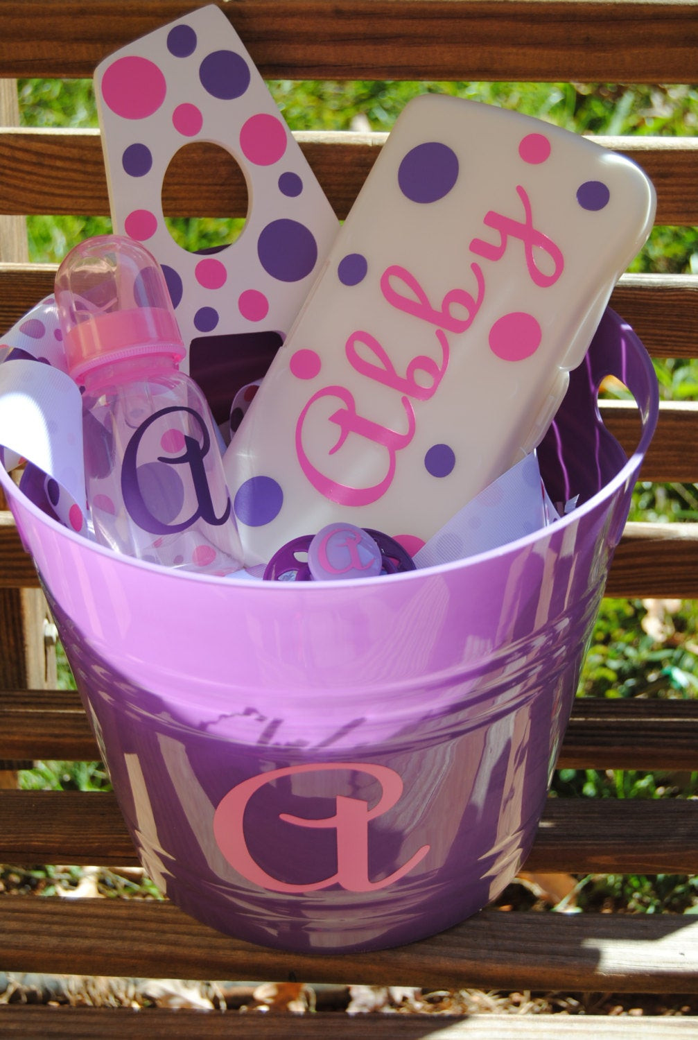 Gift Basket Ideas For Baby Shower
 Personalized Baby Shower Gift Basket Bottle by