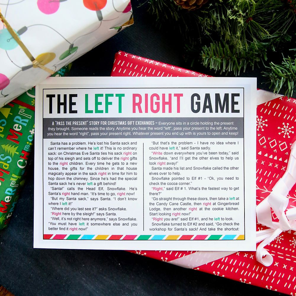 Gift Exchange Ideas For Kids
 the Christmas left right game w printable story