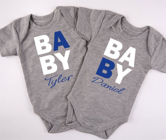 Gift Ideas For Twin Boys
 Twin Boy Gifts PERSONALIZED TWIN Outfits Cute Set of 2 Gray