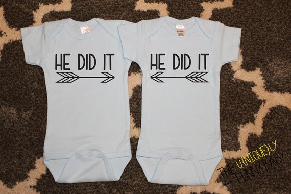 Gift Ideas For Twin Boys
 Twin Boys Funny Baby Gift He Did It Twin Boy Bodysuits Blue