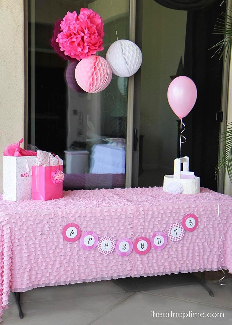 Gift Table Ideas For Baby Shower
 Pink baby shower w printable baby shower games I Heart