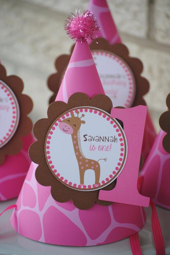 Giraffe Birthday Party
 Items similar to NEW Pink Giraffe Birthday Party Hat on Etsy