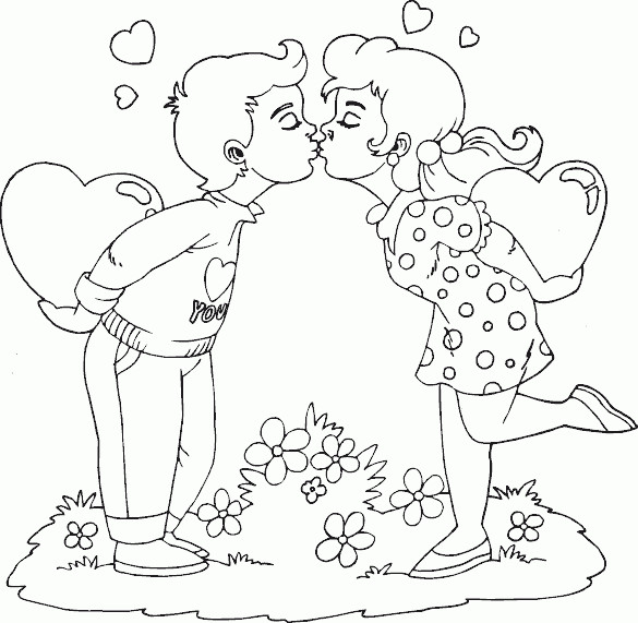 Girls And Boys Coloring Pages
 valentine boy and girl kissing coloring page coloring