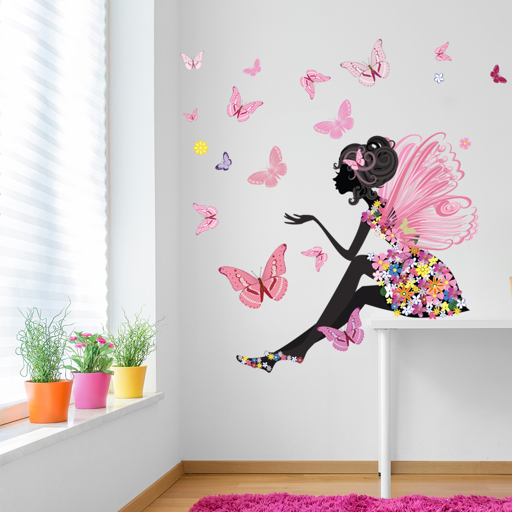 Girls Bedroom Decals
 Flower Fairy & Butterfly Wall Sticker Scene WS
