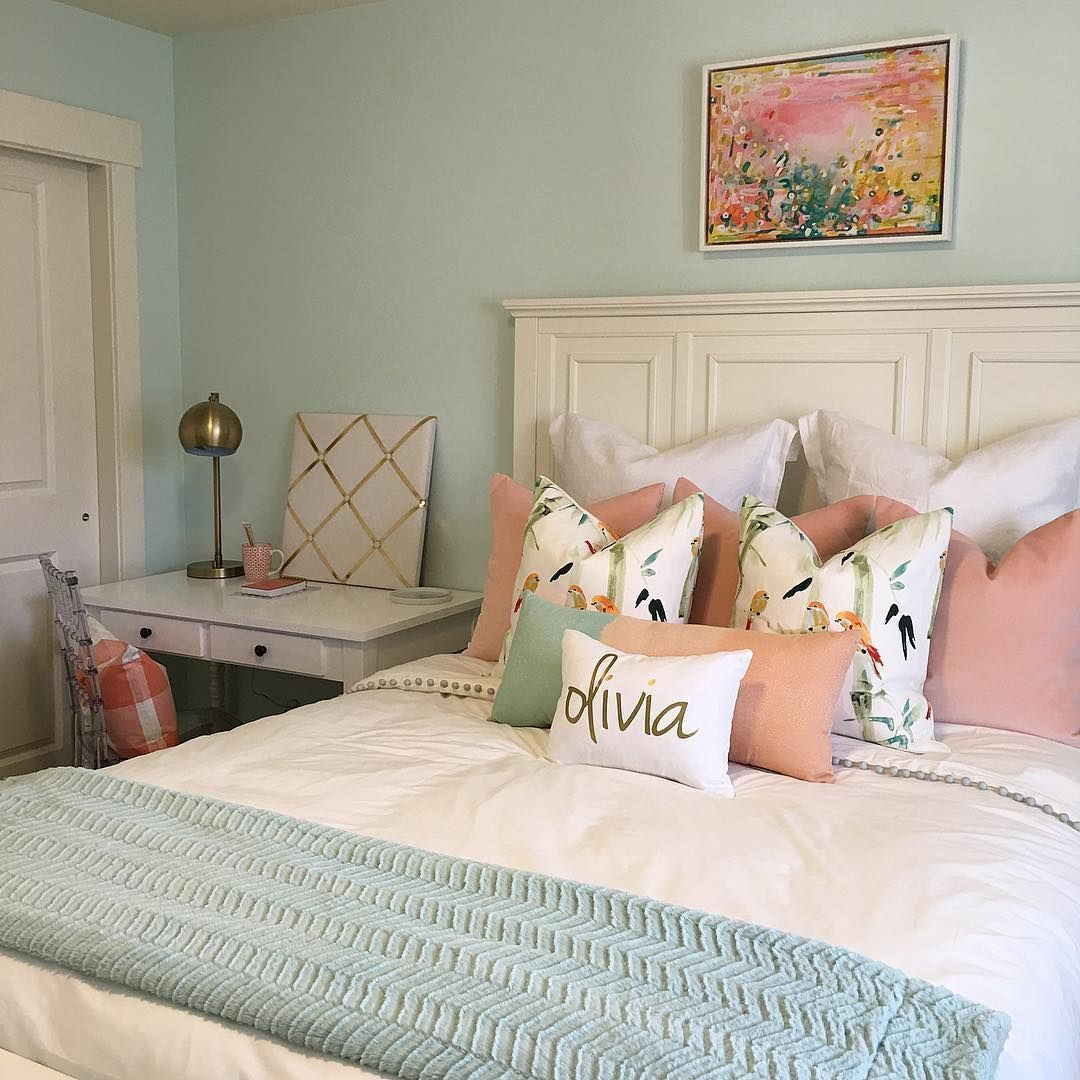 Girls Bedroom Light
 ️WALL color is Embellished Blue by Sherwin Williams mixed