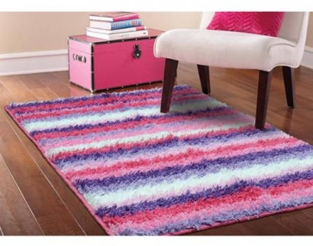 Girls Bedroom Rugs
 Pink Shag Area Rug Striped Girls Kids Bedroom Furniture
