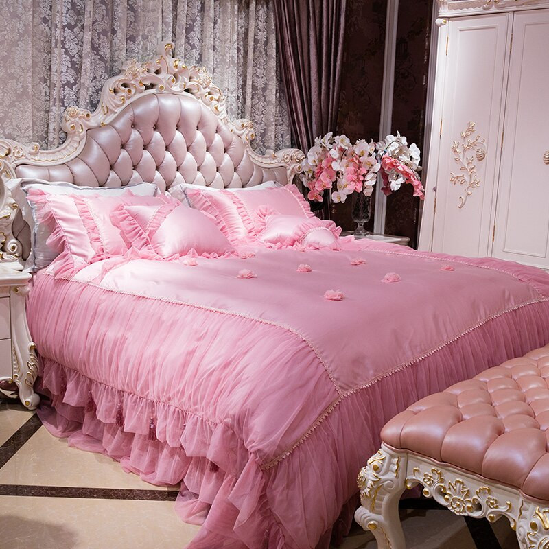 Girls Queen Bedroom Set
 4 6Pcs King queen size princess girls Bedding set luxury