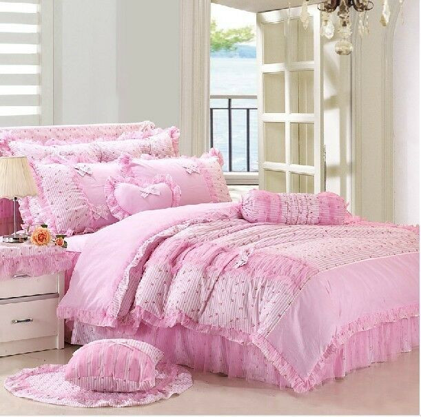 Girls Queen Bedroom Set
 Pink Girls Lace Tulle Frilly Full Queen Size Duvet Cover