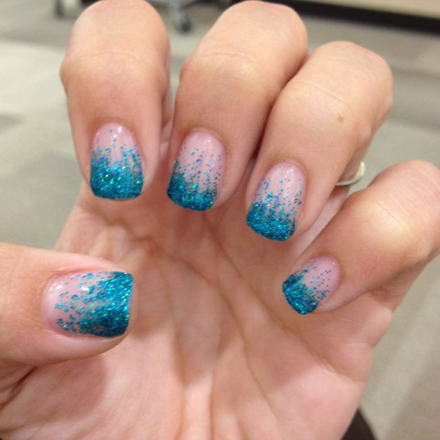 Glitter Fade Gel Nails
 Teal glitter fade gel nails So sparkly