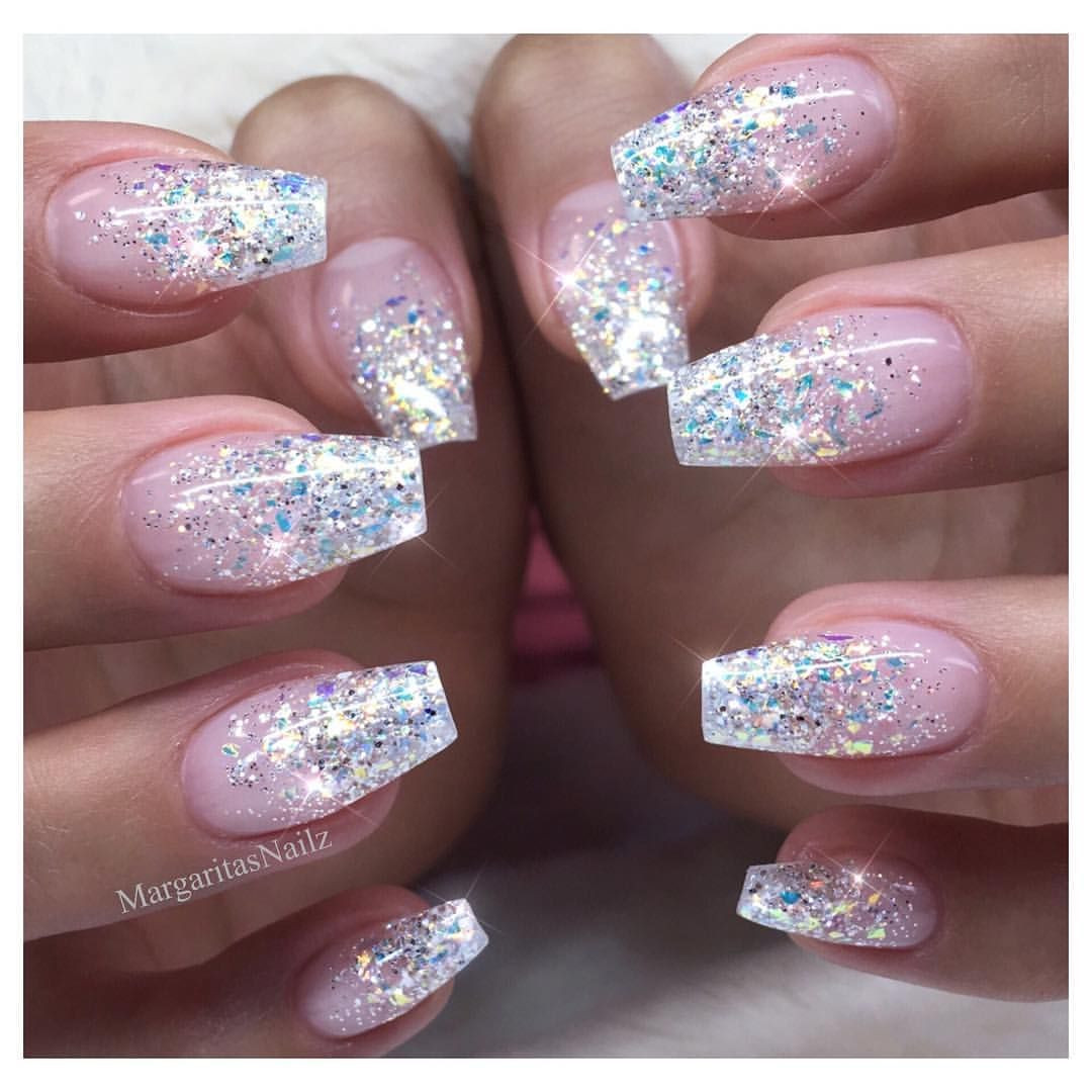 Glitter Nails Coffin
 Glitter Ombré nails Winter design sparkly New Years