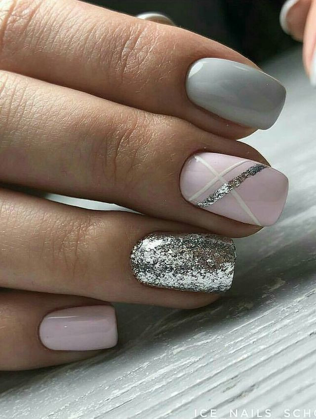 Glitter Nails Pinterest
 Pink grey silver glitter Nail art in 2018