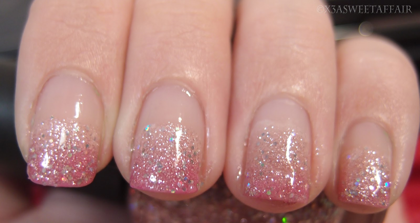 Glitter Ombre Gel Nails
 x3ASweetAffair Naturally Nails Pink ombre glitter