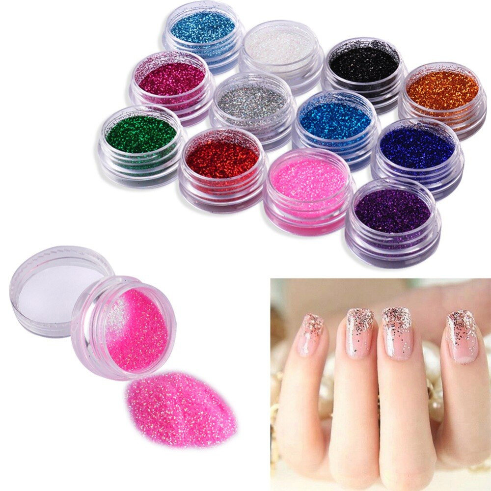 Glitter Powder For Nails
 Aliexpress Buy 12 Color Nail Glitter Powder Decor