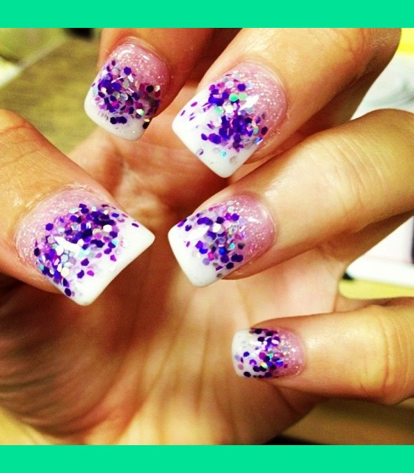 Glitter Purple Nails
 Acrylic nails with purple glitter