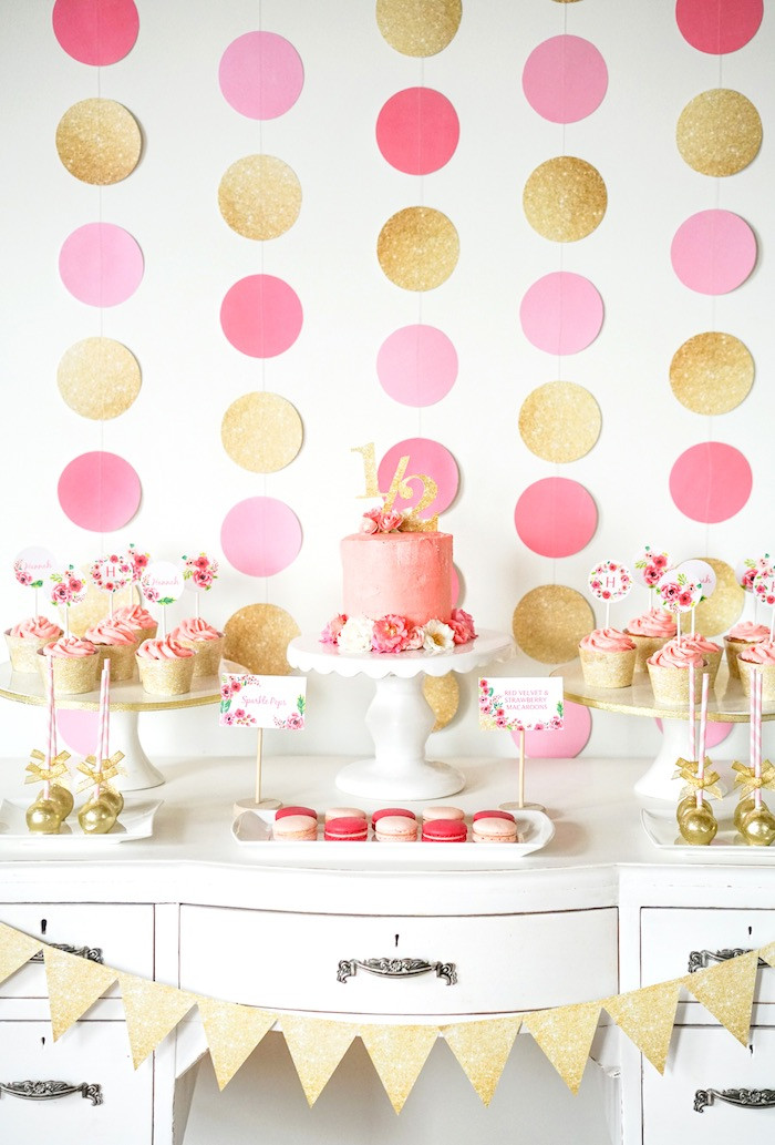 Gold And Pink Birthday Decorations
 Kara s Party Ideas Pink Gold Half Birthday Party