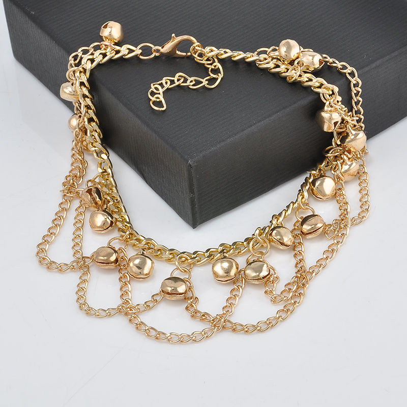 Gold Anklet Bracelet
 Unique Women 14K Gold Filled Two layer Charm Bell Chain