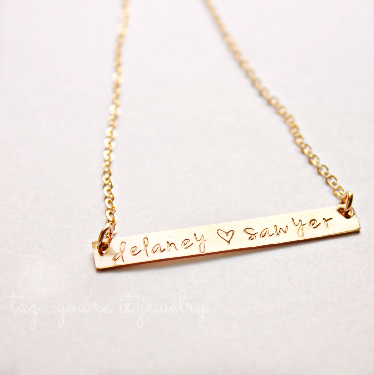Gold Bar Nameplate Necklace
 Gold Bar Necklace Personalized Name Plate by TagYoureItJewelry