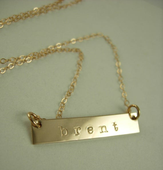 Gold Bar Nameplate Necklace
 Gold Name Plate Necklace Gold Bar by jamesmichellejewelry
