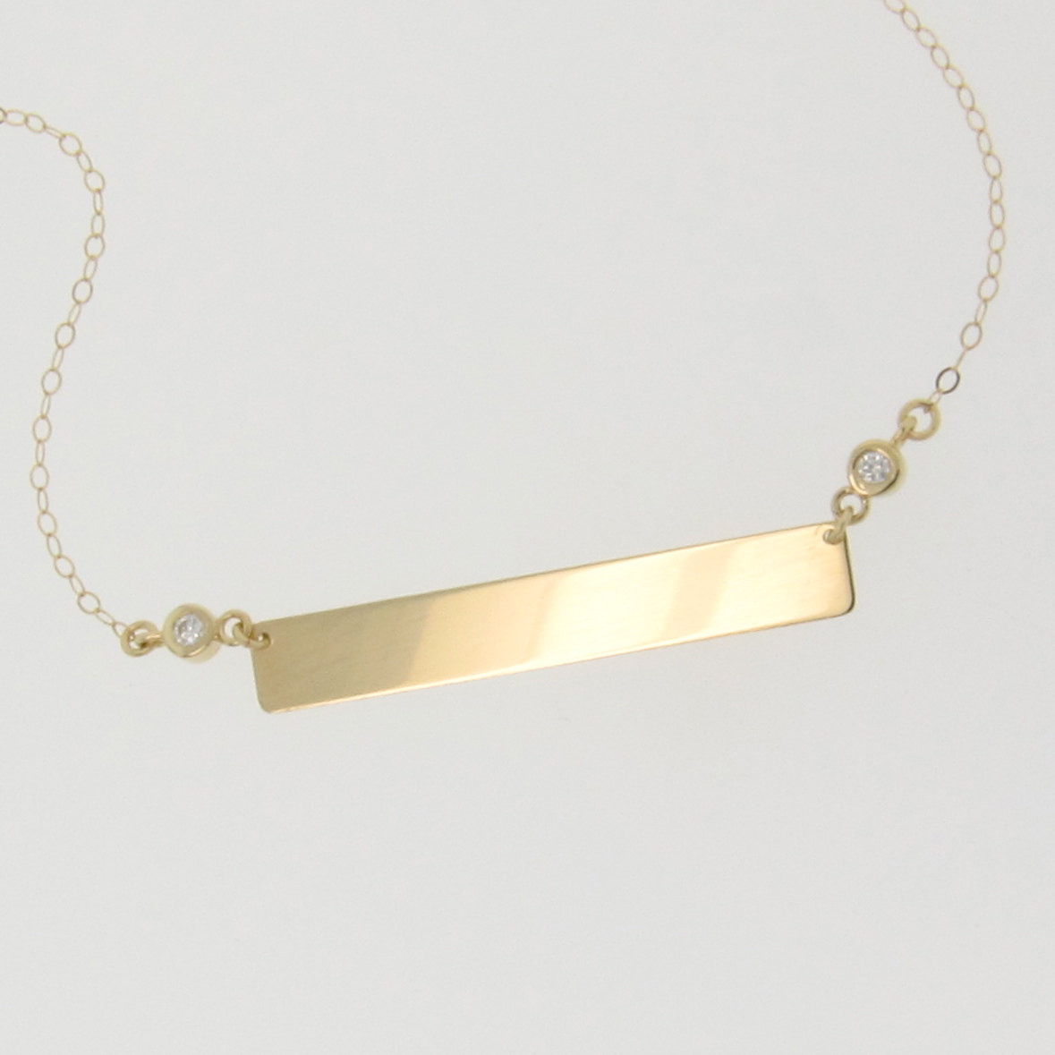 Gold Bar Nameplate Necklace
 Diamond Nameplate Necklace Gold Bar Necklace Engravable 14K