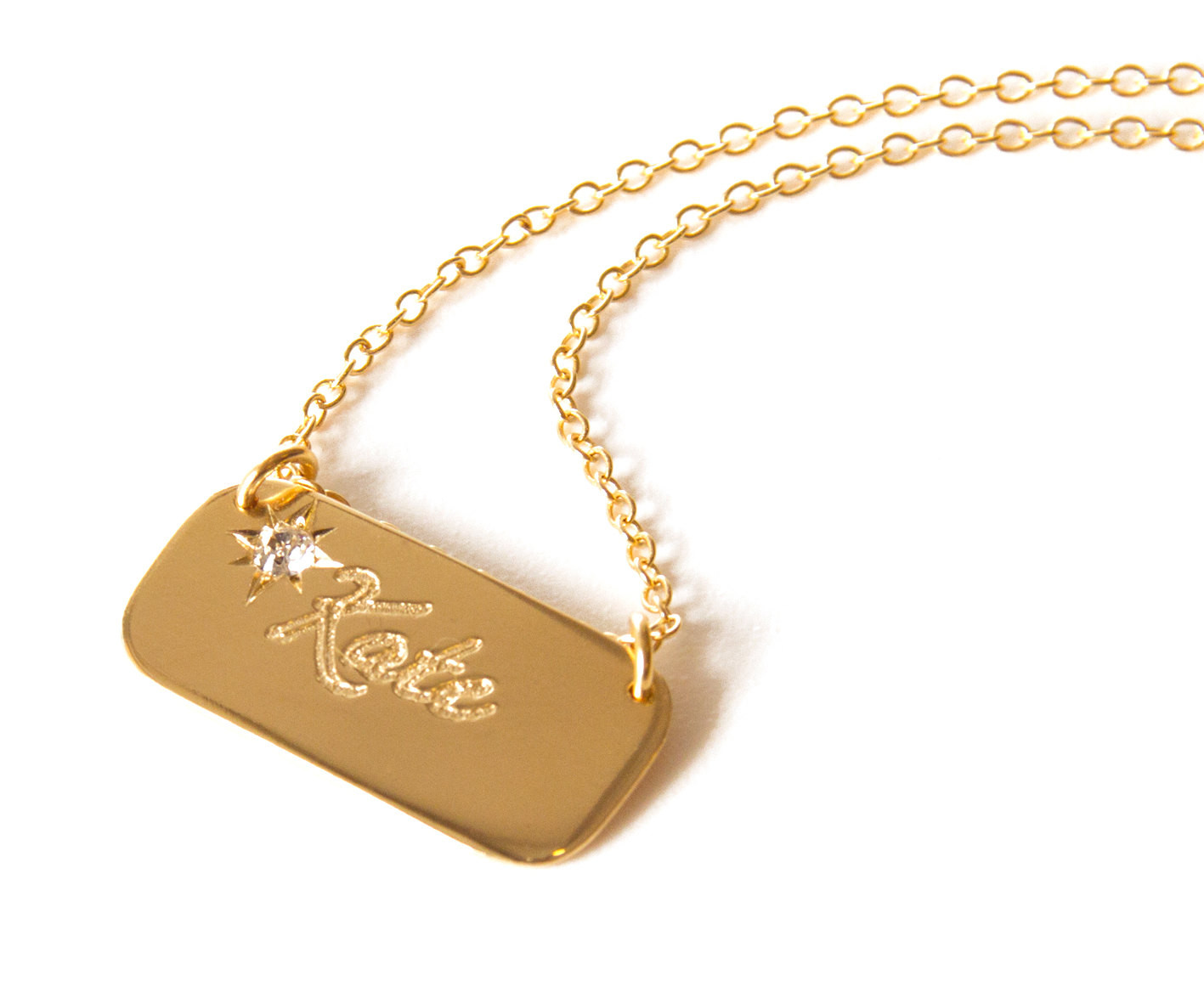 Gold Bar Nameplate Necklace
 Personalized Gold Bar Necklace Birthstone Nameplate Initial