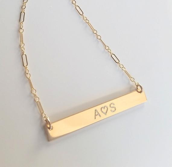 Gold Bar Nameplate Necklace
 Nameplate Necklace Personalized Gold Bar Necklace Initials