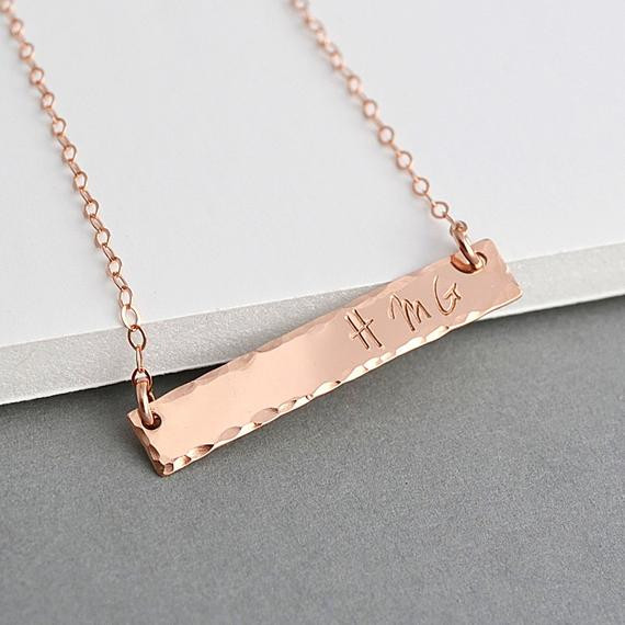 Gold Bar Pendant Necklace
 Gold Bar Necklace Personalized Gold Bar Necklace Hammered