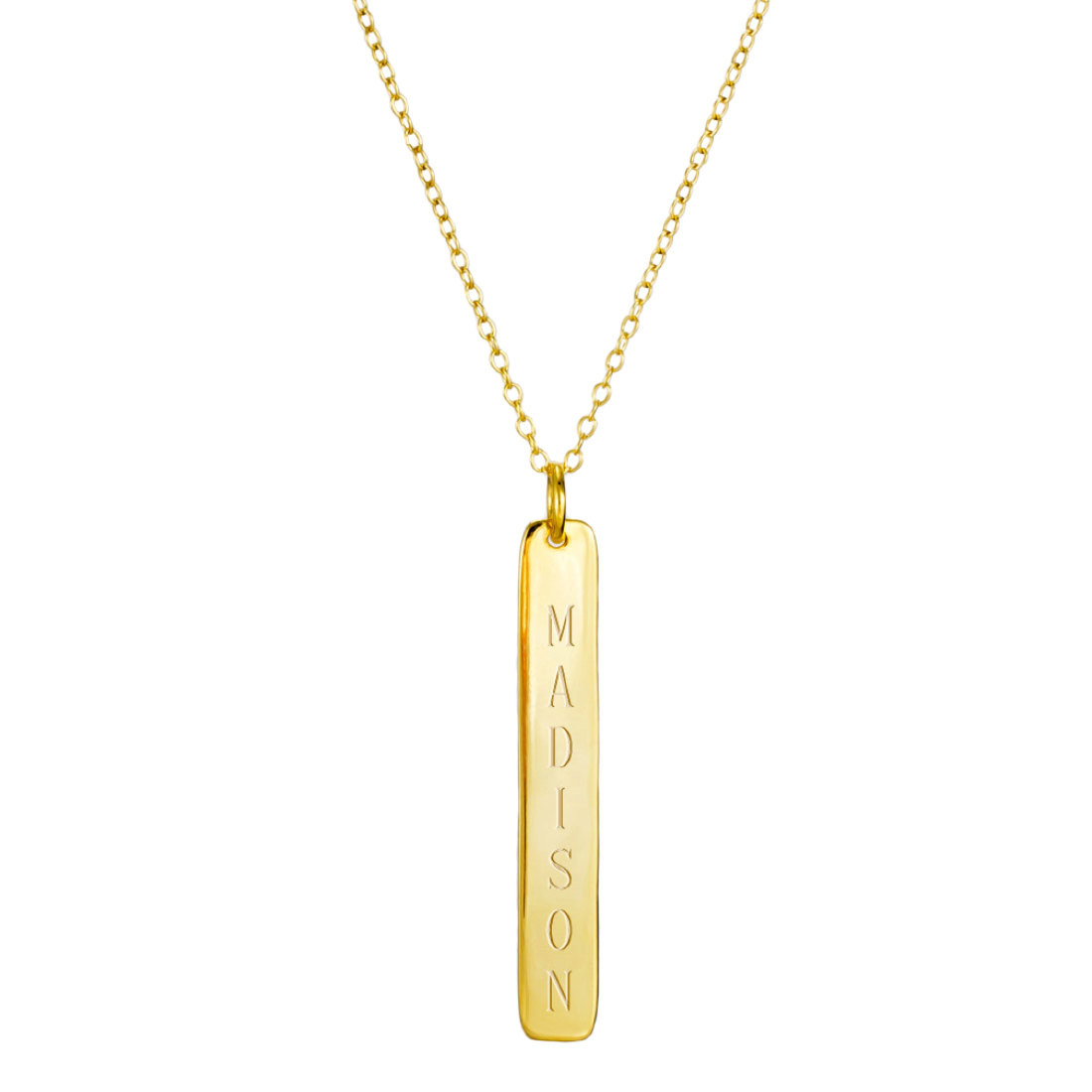 Gold Bar Pendant Necklace
 14k solid yellow gold engravable Gold Vertical Bar Necklace 1