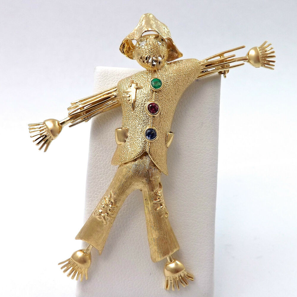 Gold Brooches
 F&F FELGER VINTAGE 14K YELLOW GOLD SCARECROW DIAMOND